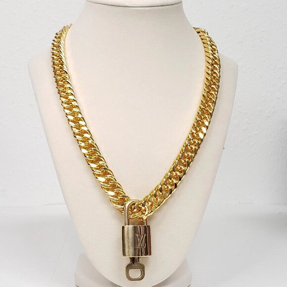 Louis Vuitton Jewelry - Authentic Louis Vuitton Padlock w/unbranded Cuban Style 18k Gold Plated Chain